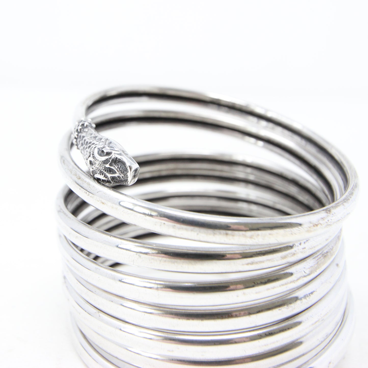 Antique Solid Silver Etruscan Coiled Snake Cuff Bangle Bracelet 7.5'' 64g