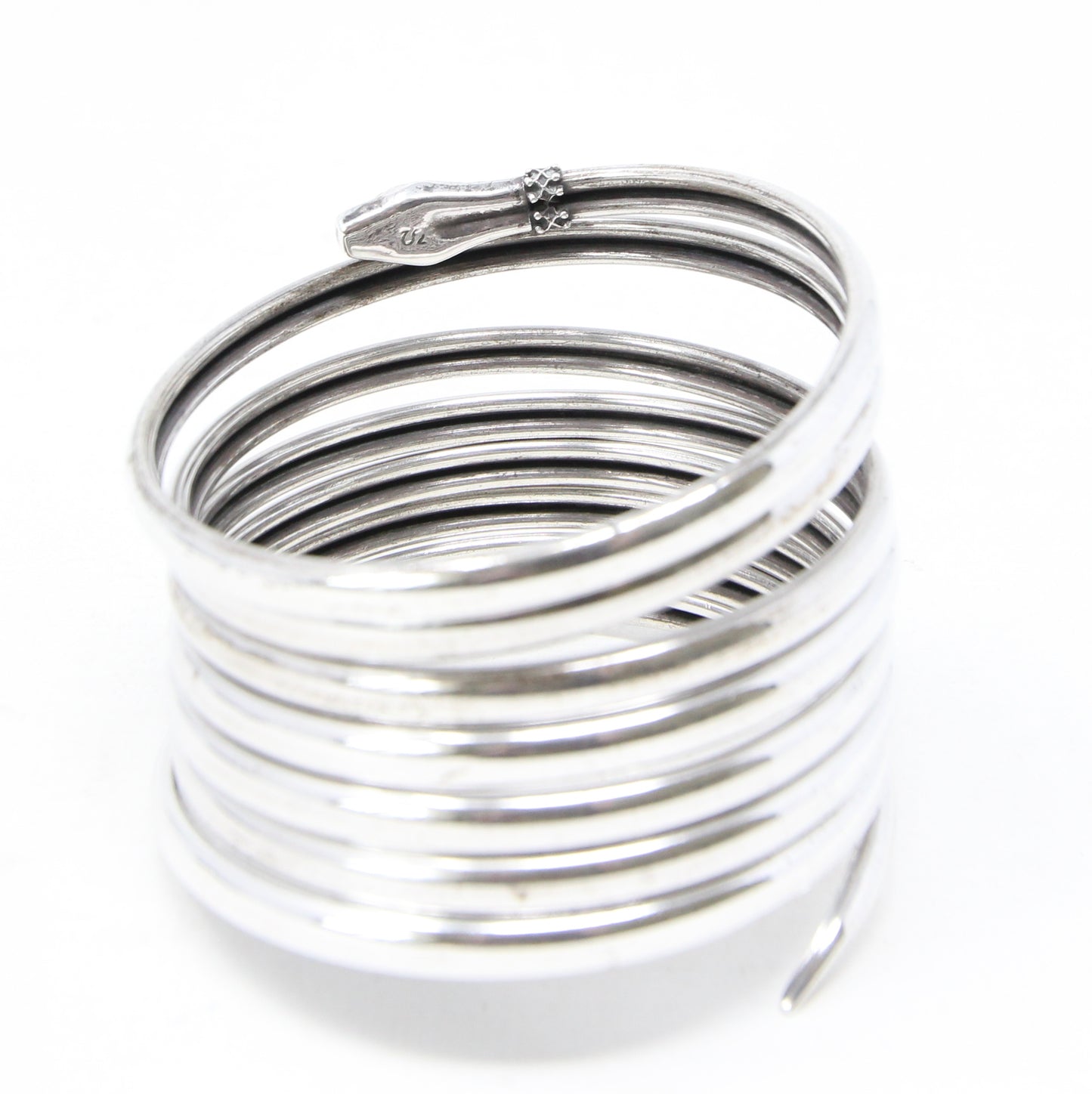 Antique Solid Silver Etruscan Coiled Snake Cuff Bangle Bracelet 7.5'' 64g