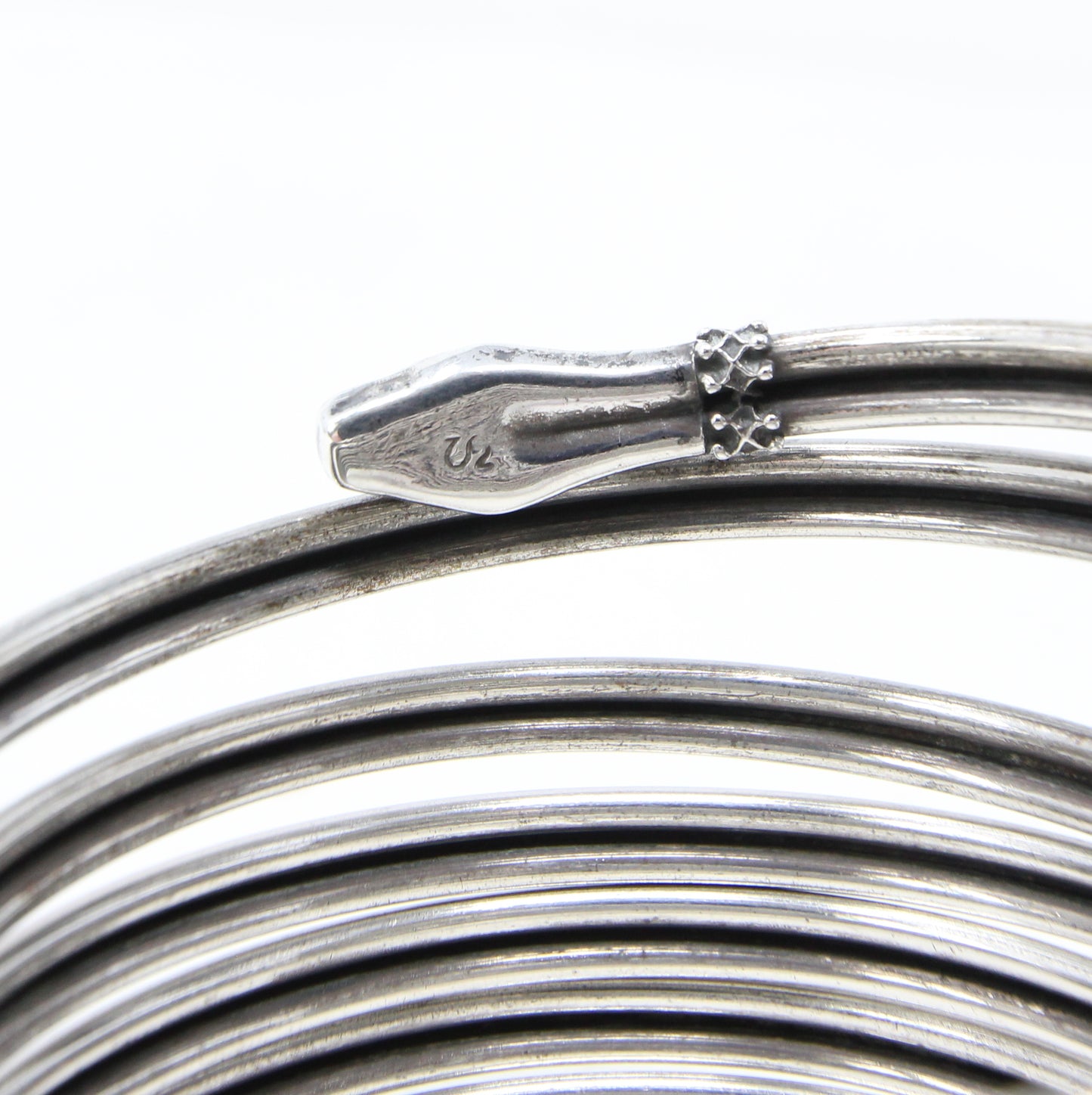 Antique Solid Silver Etruscan Coiled Snake Cuff Bangle Bracelet 7.5'' 64g