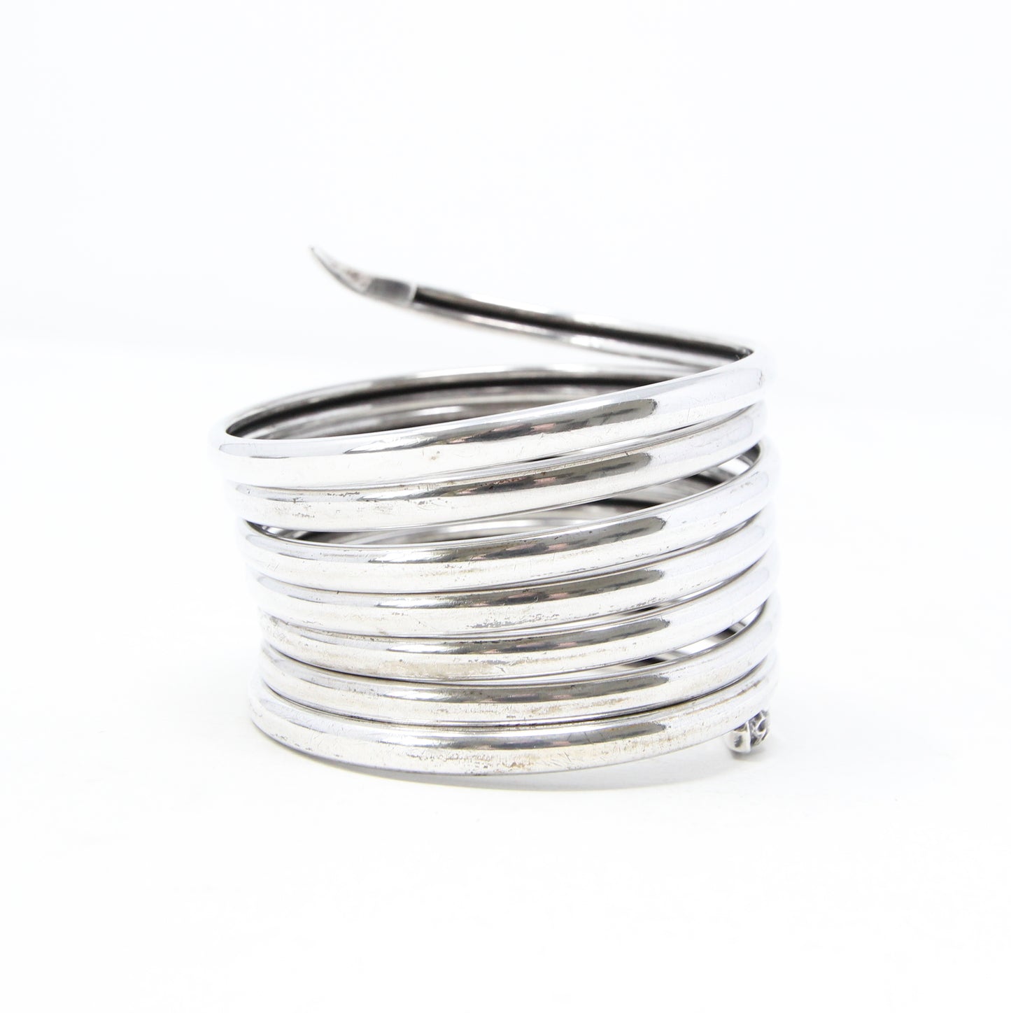 Antique Solid Silver Etruscan Coiled Snake Cuff Bangle Bracelet 7.5'' 64g