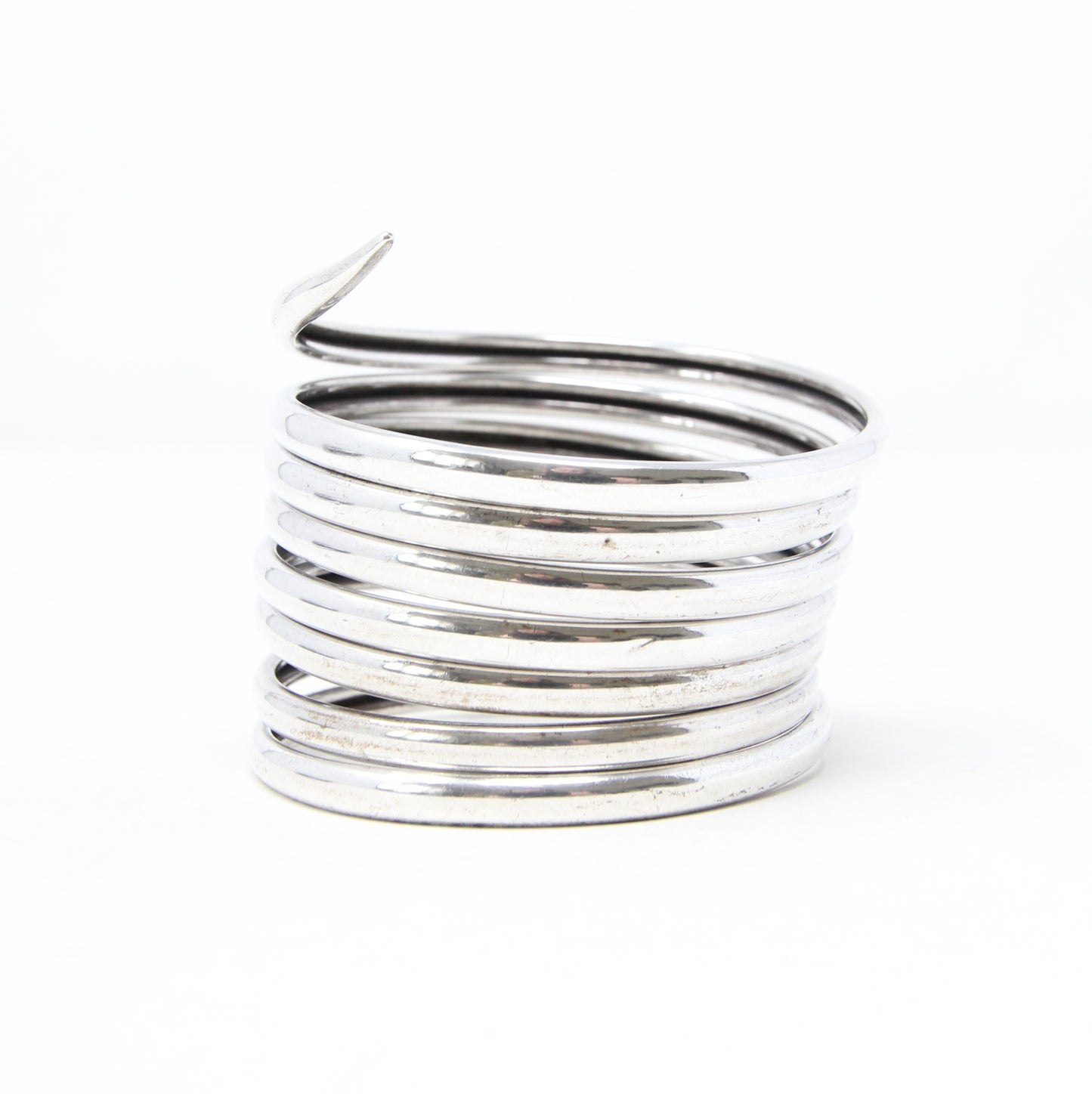 Antique Solid Silver Etruscan Coiled Snake Cuff Bangle Bracelet 7.5'' 64g