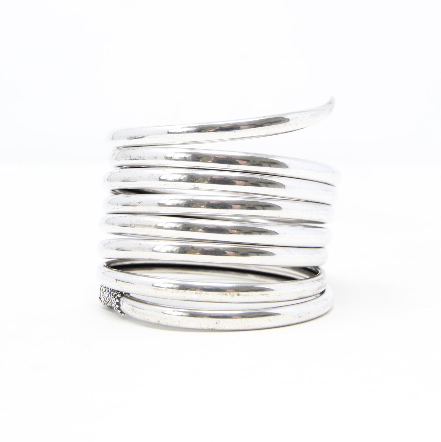 Antique Solid Silver Etruscan Coiled Snake Cuff Bangle Bracelet 7.5'' 64g