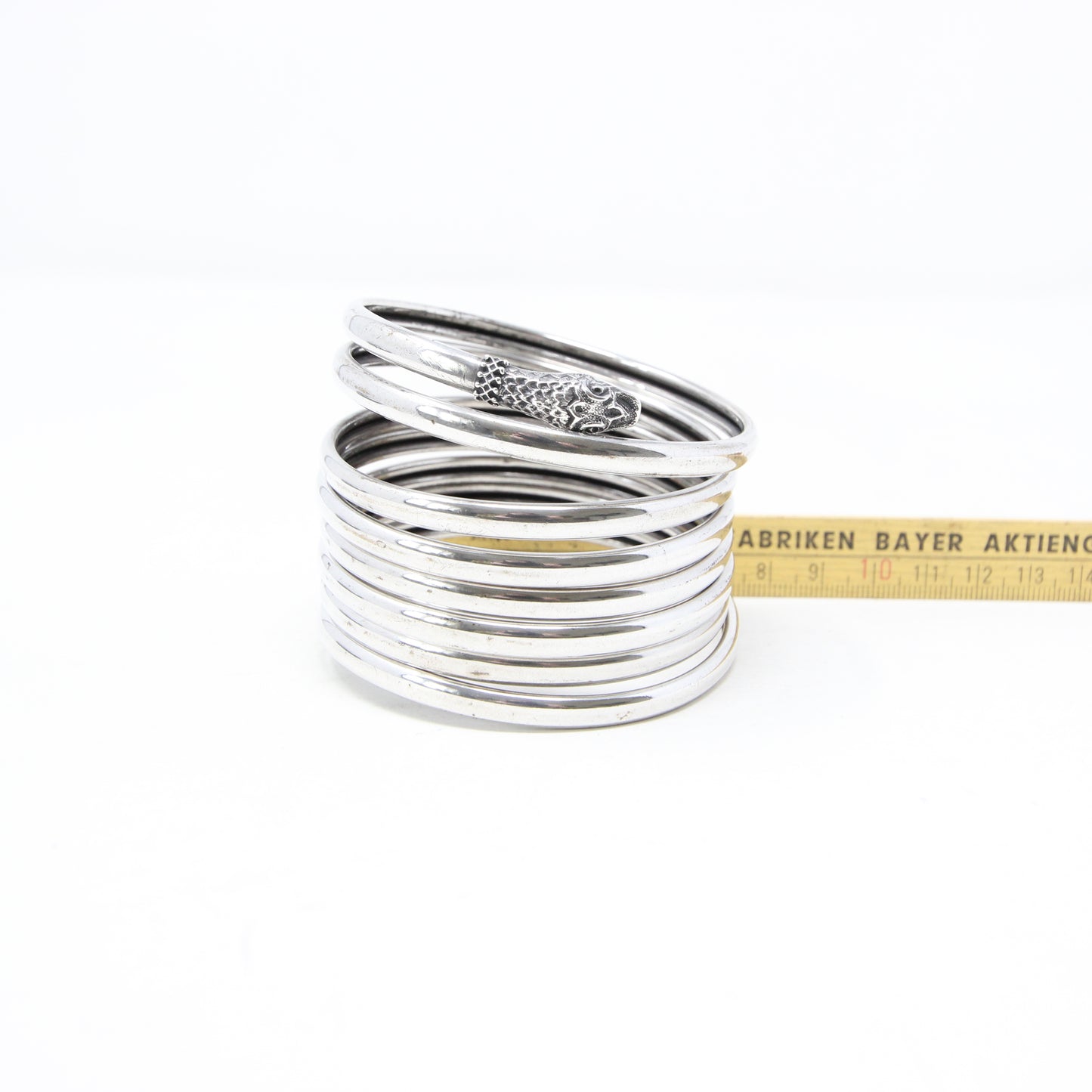 Antique Solid Silver Etruscan Coiled Snake Cuff Bangle Bracelet 7.5'' 64g