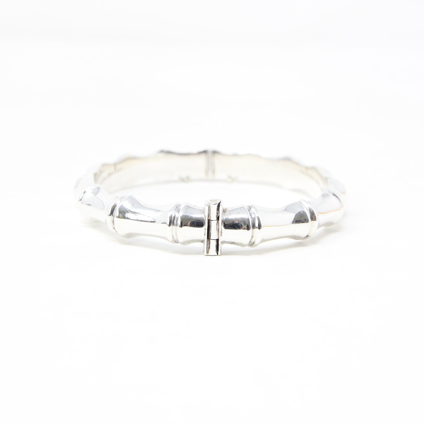 Vintage 1982 Hallmarked Solid Sterling Silver Bamboo Bangle Cuff Bracelet Safety Chain