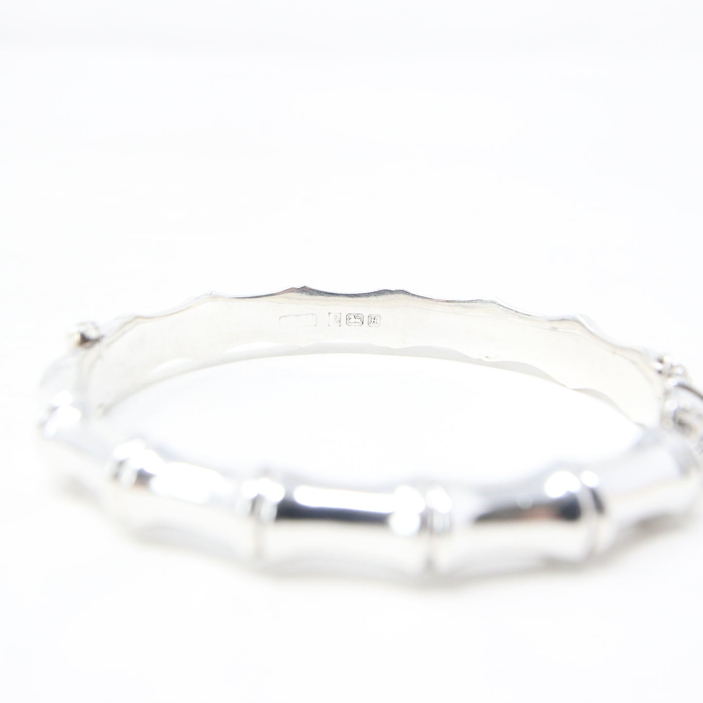 Vintage 1982 Hallmarked Solid Sterling Silver Bamboo Bangle Cuff Bracelet Safety Chain