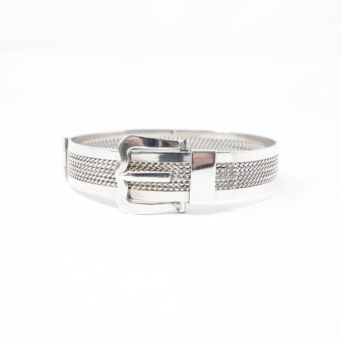 Vintage 1982 Hallmarked Solid Sterling Silver Buckle Bangle Cuff Bracelet 22g