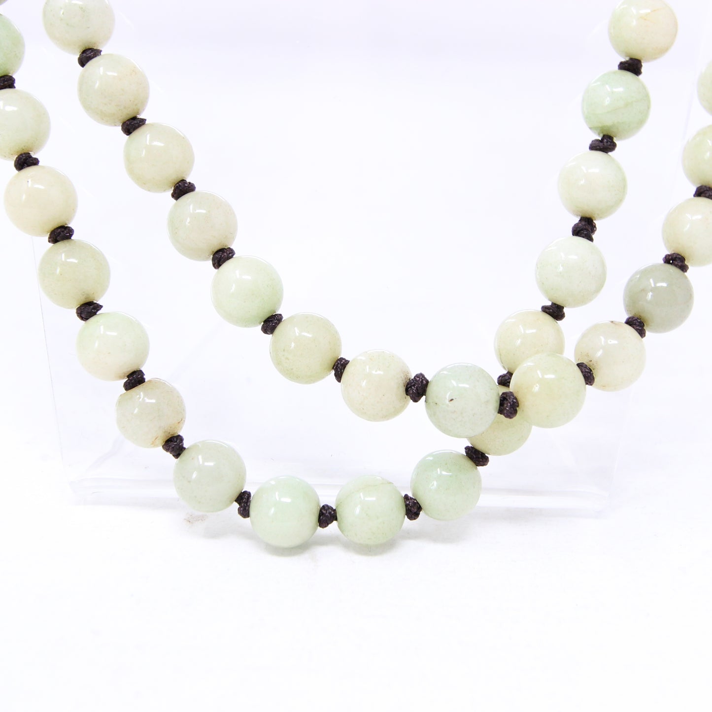 Vintage Art Deco Green Natural Jade Bead Long Knotted Beaded Flapper Necklace 48.9''