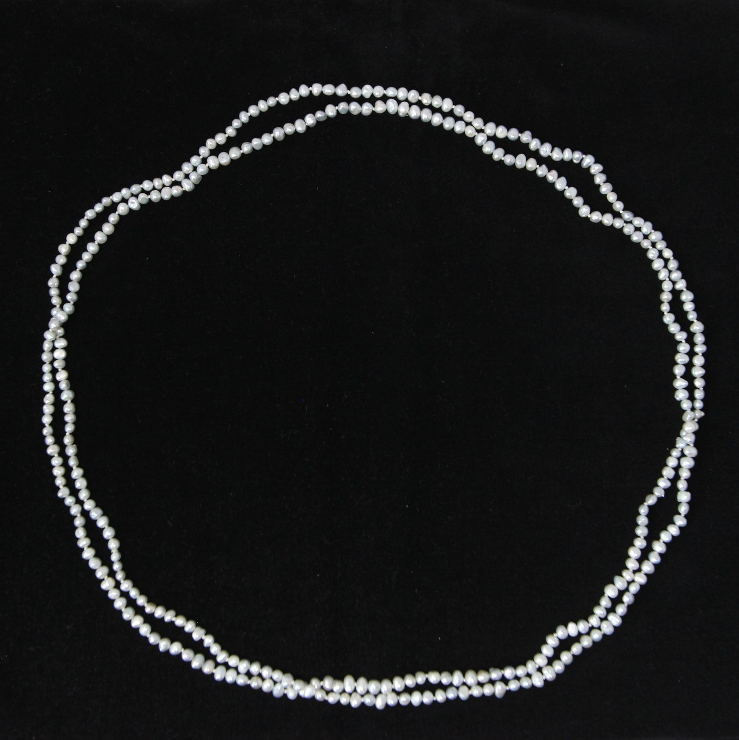 Vintage Natural Pale Blue Cultured Pearl Bead Long Knotted Beaded Flapper Art Deco Necklace 66''