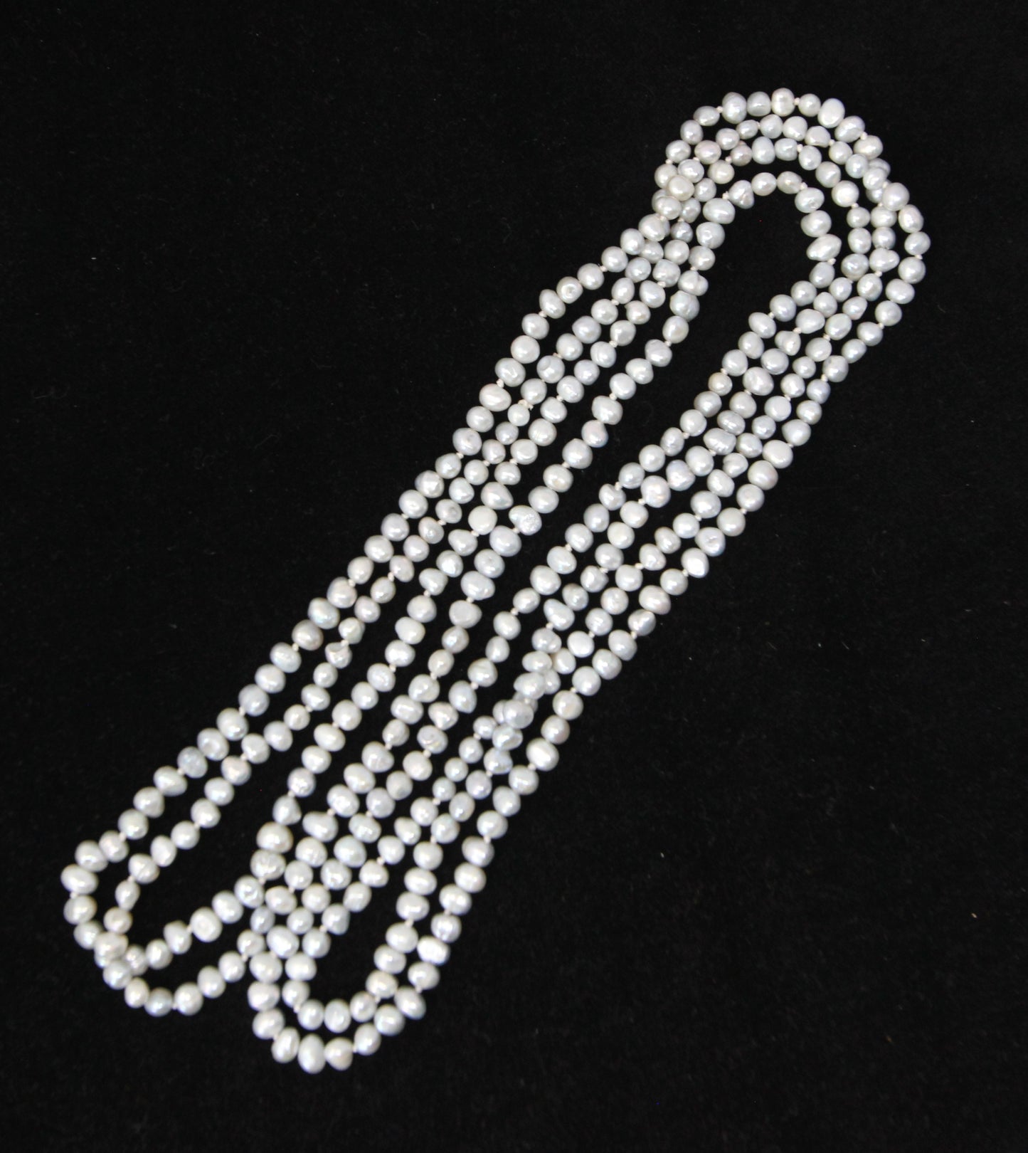 Vintage Natural Pale Blue Cultured Pearl Bead Long Knotted Beaded Flapper Art Deco Necklace 66''