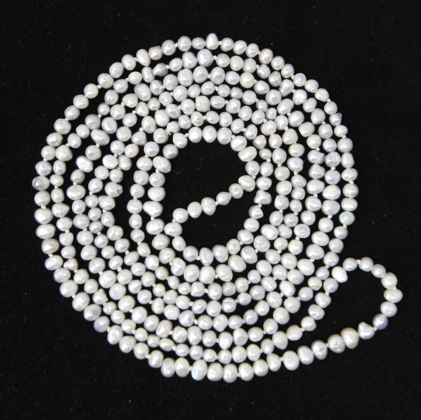 Vintage Natural Pale Blue Cultured Pearl Bead Long Knotted Beaded Flapper Art Deco Necklace 66''