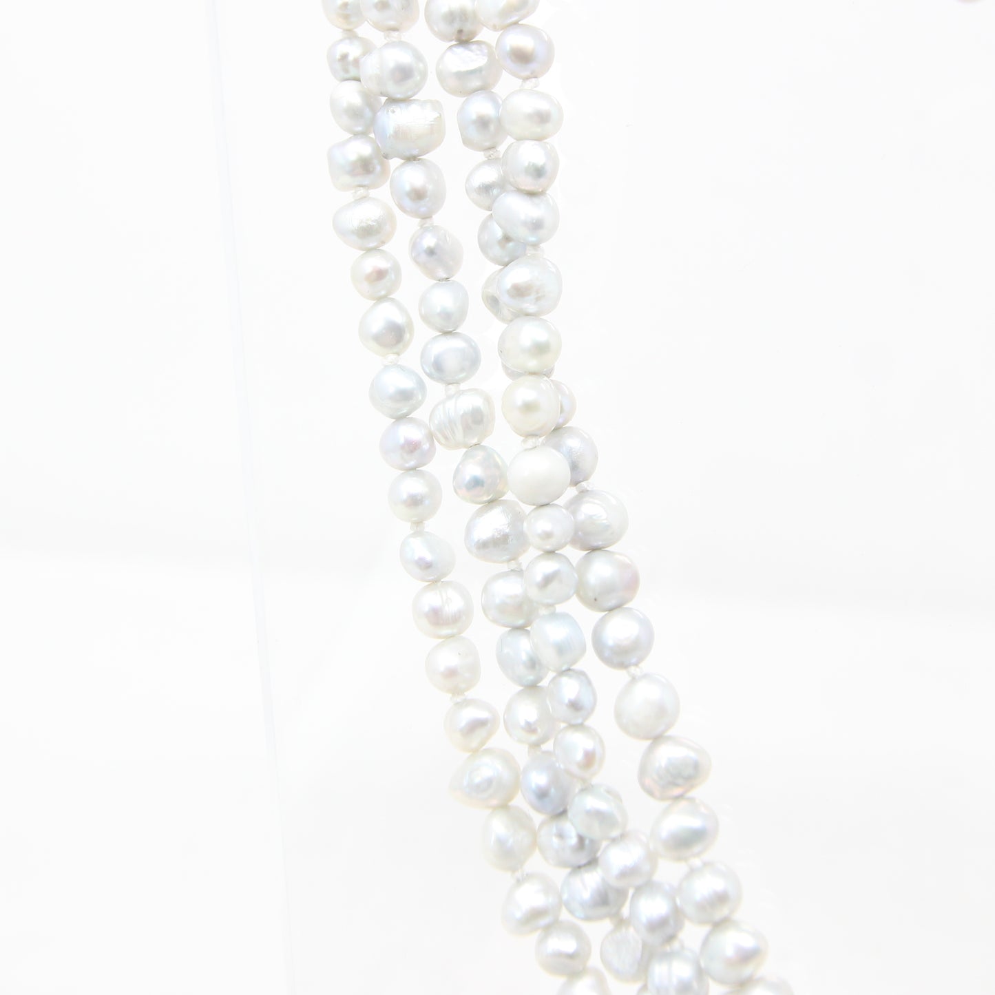 Vintage Natural Pale Blue Cultured Pearl Bead Long Knotted Beaded Flapper Art Deco Necklace 66''