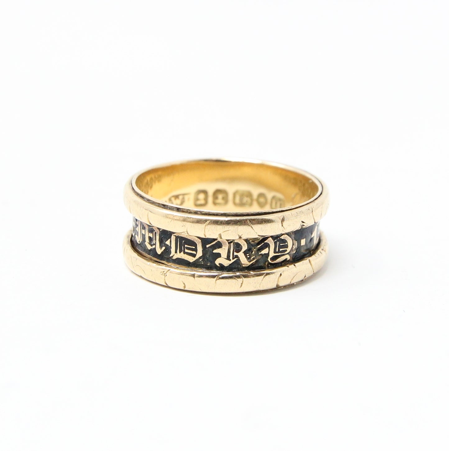 Antique Georgian 1827 Hallmarked Solid 18ct 18k Gold Black Enamel Mourning Ring Size P 6g
