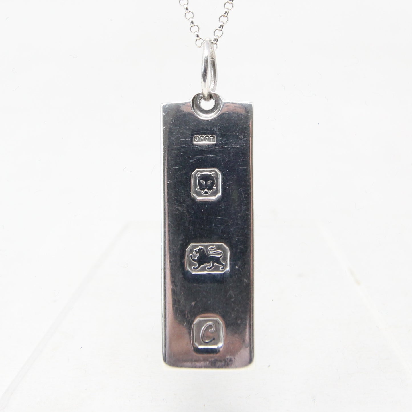 Vintage 1977 London Hallmarked Solid Sterling Silver Ingot Bar Pendant 7
