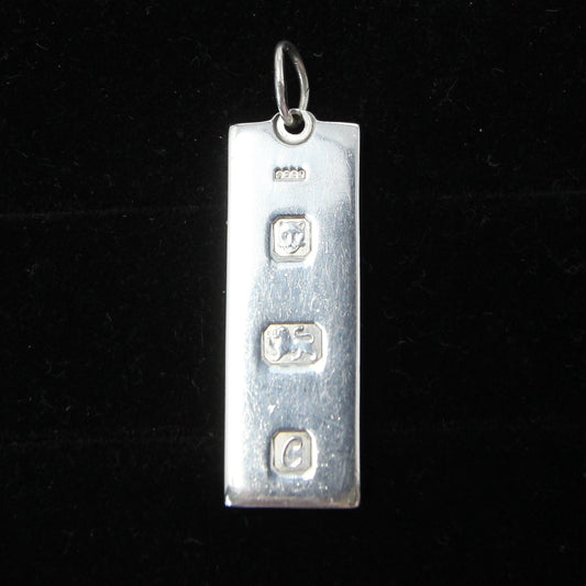 Vintage 1977 London Hallmarked Solid Sterling Silver Ingot Bar Pendant 7