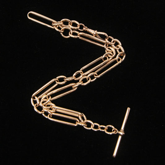 Antique 1890 Hallmarked Solid 9ct 9k Rose Gold Double Albert Watch Trombone Chain Necklace 15'' 35g