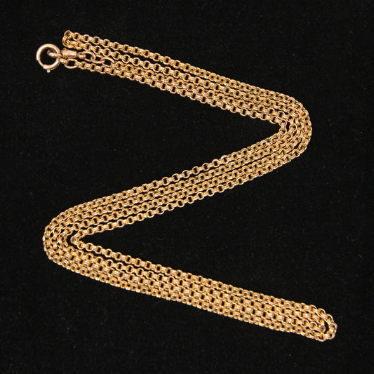 Antique Victorian 18ct 18k Rolled Gilt Gold Belcher Long Guard Muff Chain Necklace 50''