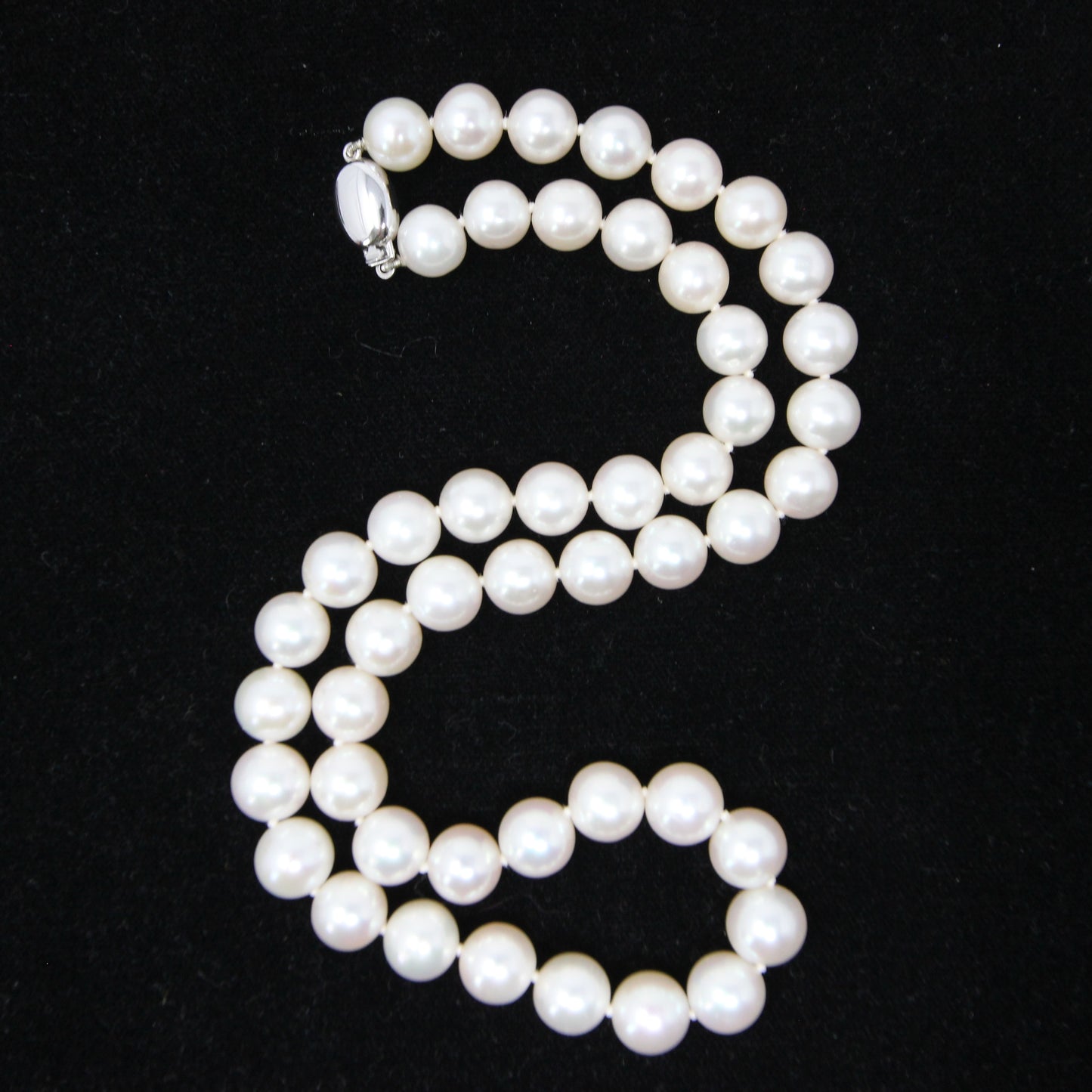 Vintage Hallmarked Solid 9ct 9k White Gold Clasp Knotted Large Cultured Pearl Necklace 17.5'' 45g