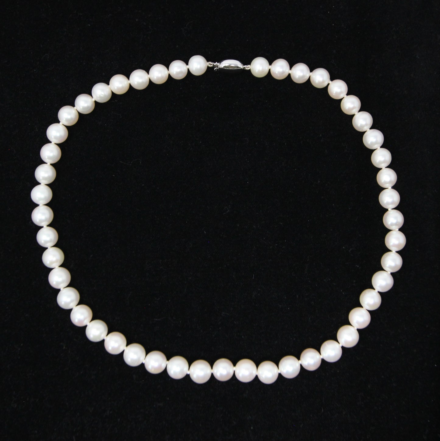 Vintage Hallmarked Solid 9ct 9k White Gold Clasp Knotted Large Cultured Pearl Necklace 17.5'' 45g