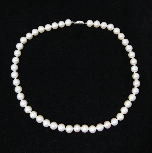 Vintage Hallmarked Solid 9ct 9k White Gold Clasp Knotted Large Cultured Pearl Necklace 17.5'' 45g