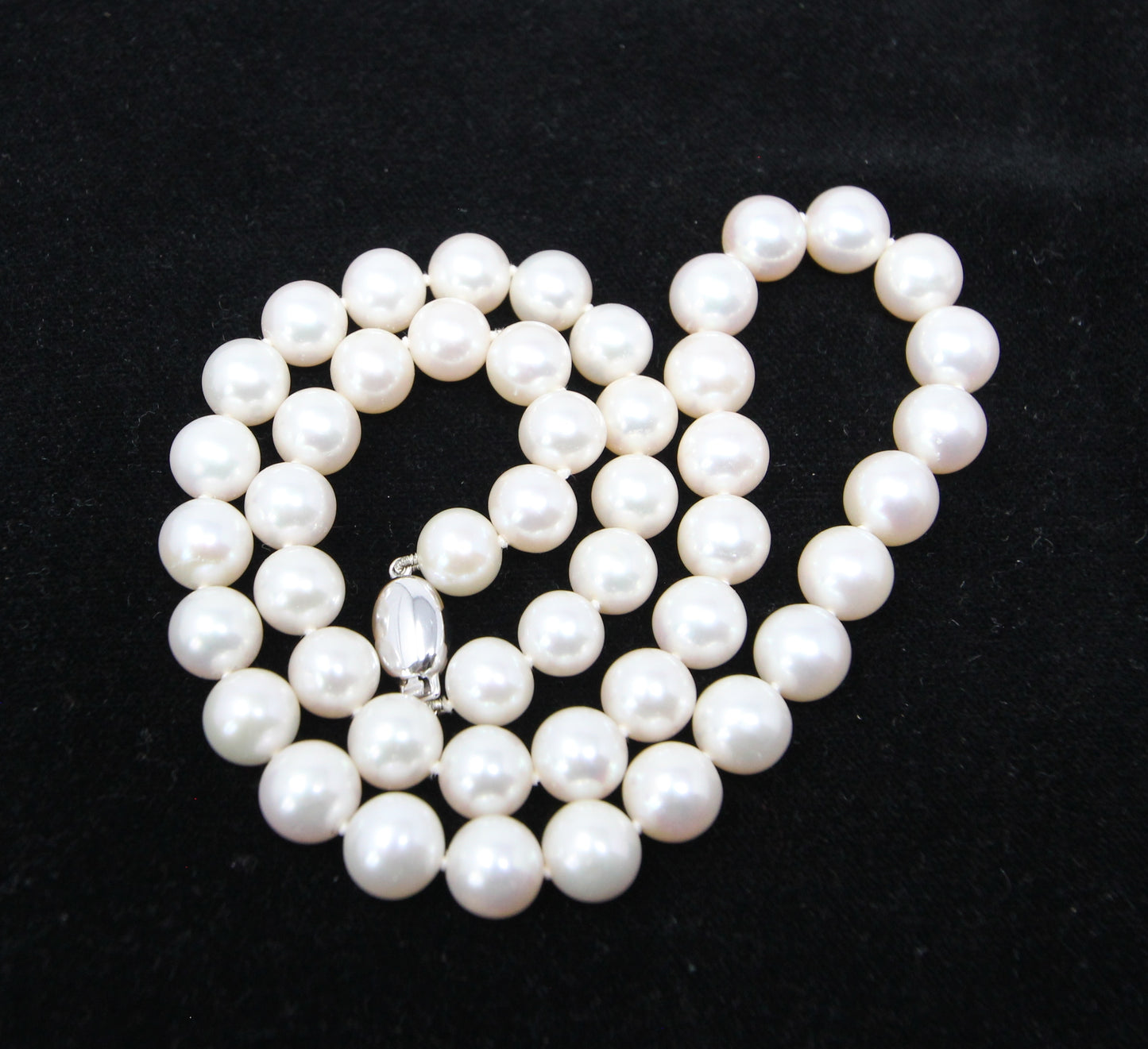 Vintage Hallmarked Solid 9ct 9k White Gold Clasp Knotted Large Cultured Pearl Necklace 17.5'' 45g