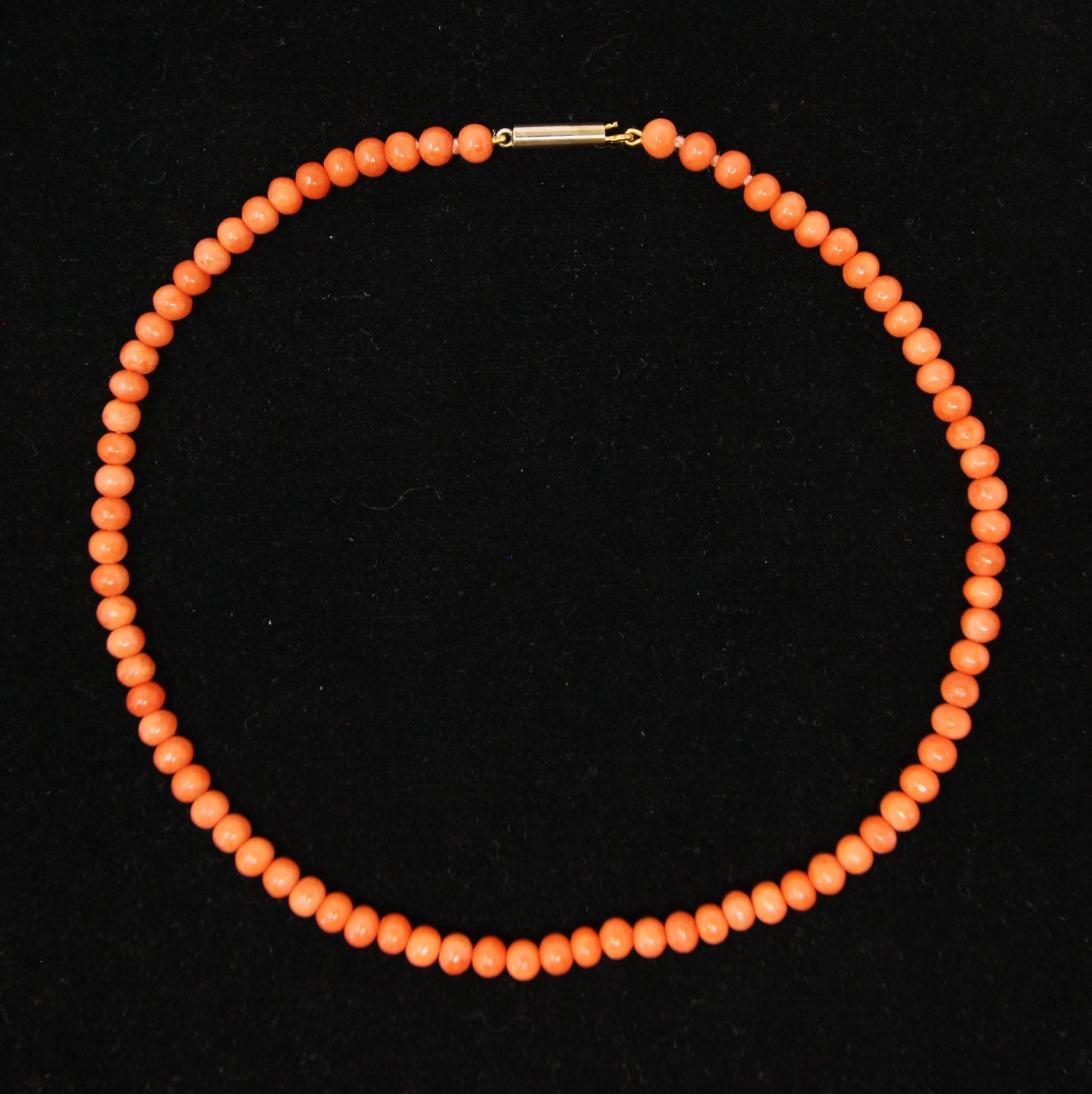 Antique Victorian 9ct 9k Rolled Gold Barrel Clasp Salmon Coral Bead Necklace Choker Child 13.75''