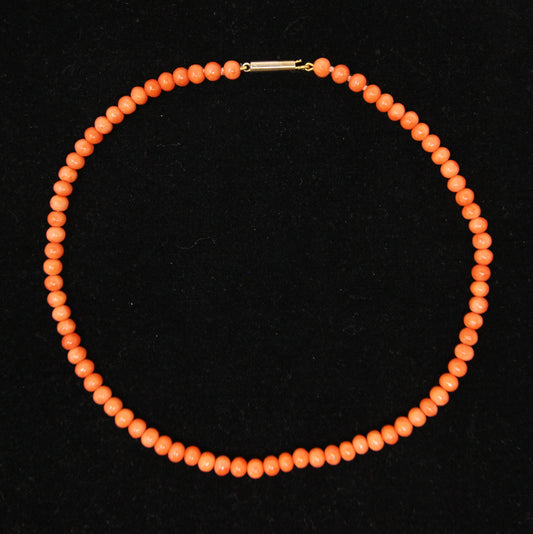Antique Victorian 9ct 9k Rolled Gold Barrel Clasp Salmon Coral Bead Necklace Choker Child 13.75''