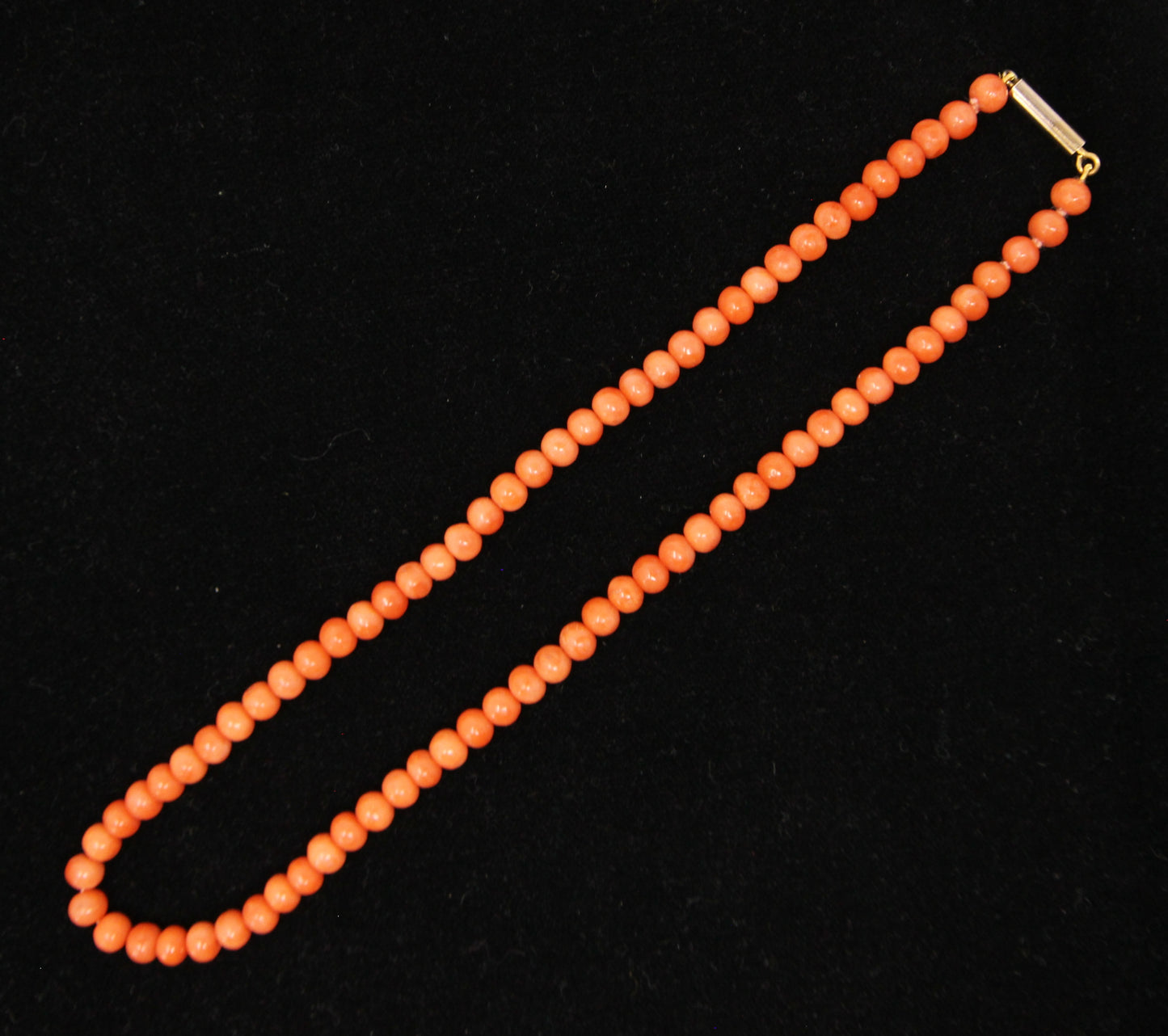 Antique Victorian 9ct 9k Rolled Gold Barrel Clasp Salmon Coral Bead Necklace Choker Child 13.75''