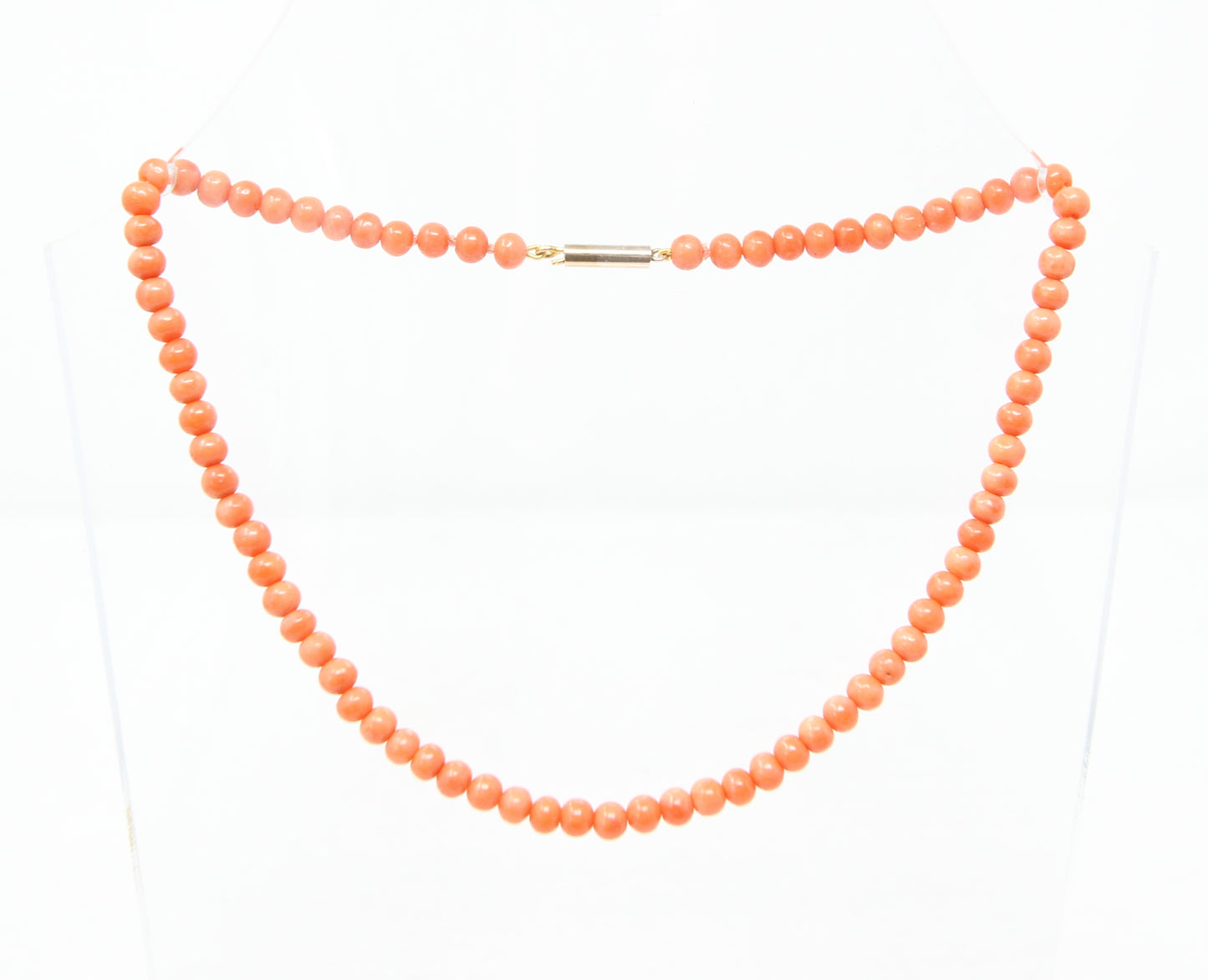 Antique Victorian 9ct 9k Rolled Gold Barrel Clasp Salmon Coral Bead Necklace Choker Child 13.75''