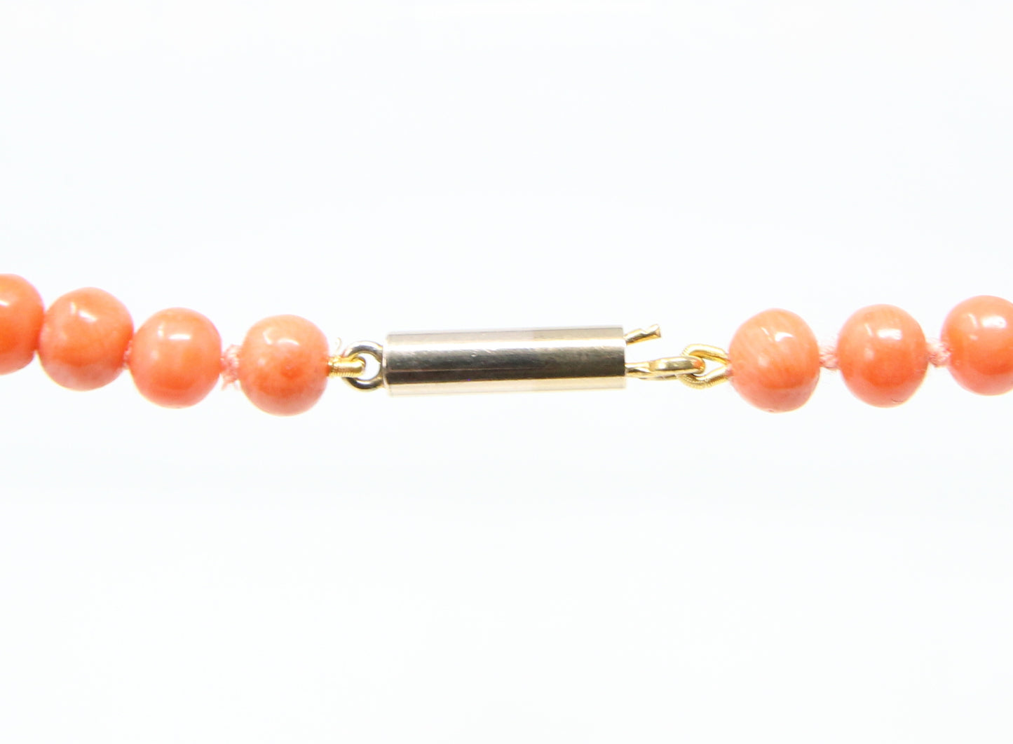 Antique Victorian 9ct 9k Rolled Gold Barrel Clasp Salmon Coral Bead Necklace Choker Child 13.75''