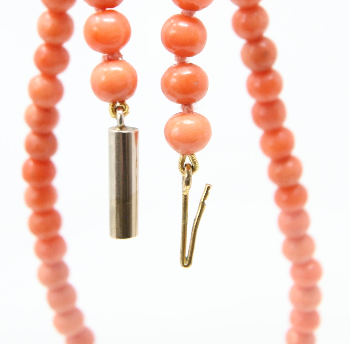 Antique Victorian 9ct 9k Rolled Gold Barrel Clasp Salmon Coral Bead Necklace Choker Child 13.75''