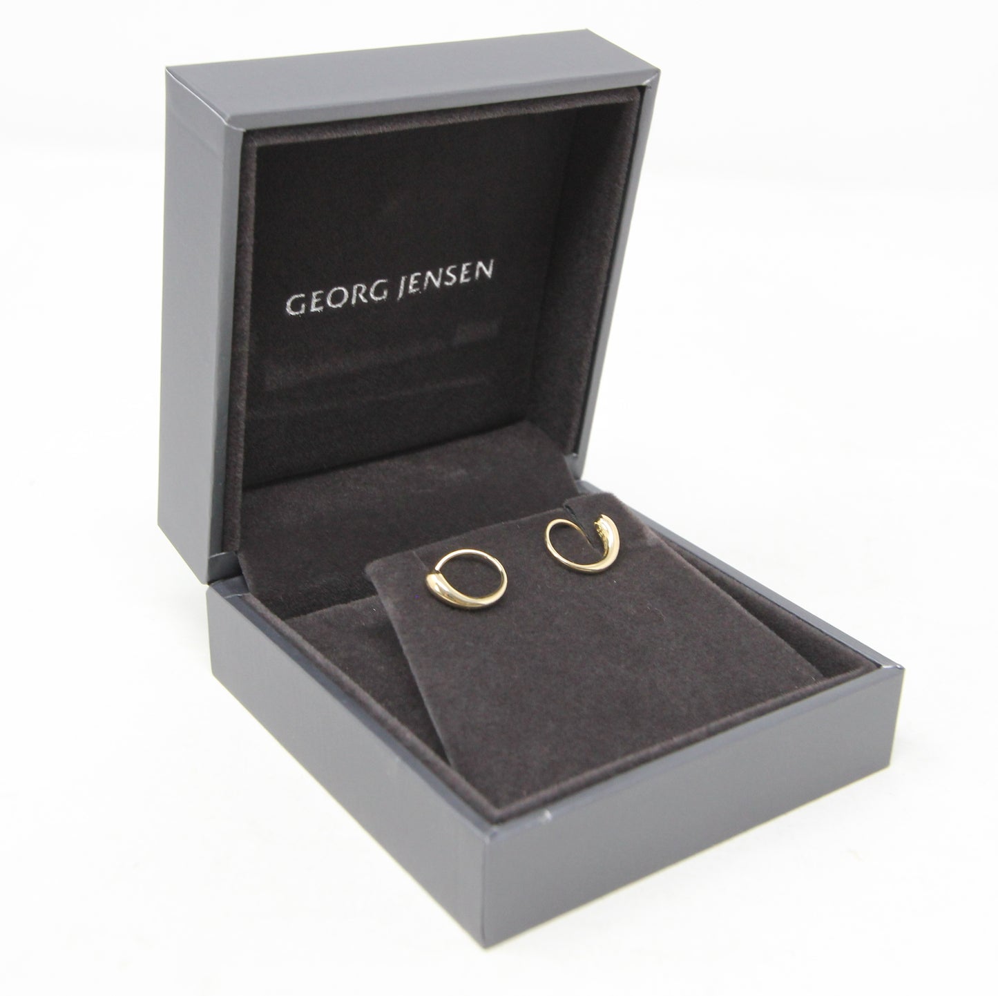 Vintage Georg Jensen Hallmarked Solid 18ct 18k Gold Mercy Hoop Huggie Earrings Hoops in Box