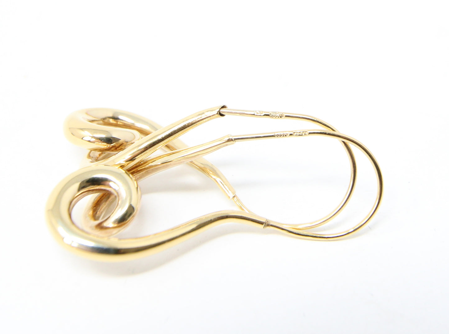 Vintage Franz Breuning Hallmarked Solid 14ct 14k Gold Large Swirl Hoop Earrings Hoops 3.45g