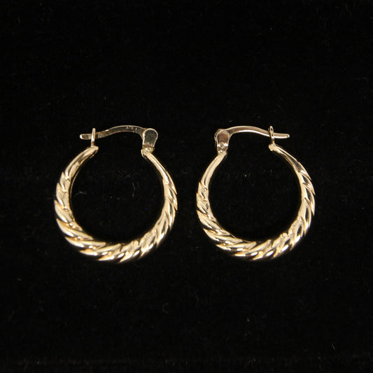 Vintage Hallmarked Solid 9ct 9k Gold Round Criossant Hoop Earrings Hoops