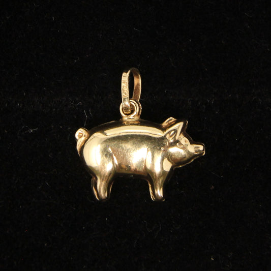 Vintage 1980's Hallmarked Solid 18ct 18k Gold Puffy Lucky Pig Pendant Charm