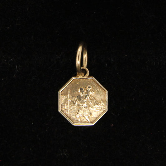 Vintage 1980's Hallmarked Solid 9ct 9k Gold Hexagon St Christopher Medallion Coin Pendant