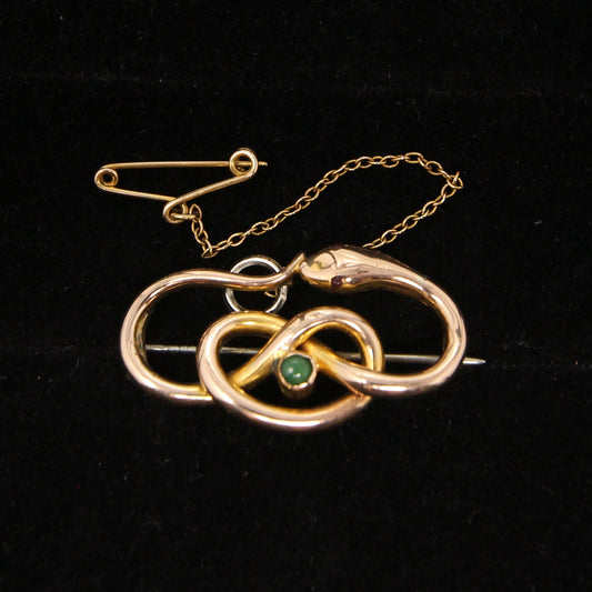 Antique Victorian Solid 9ct 9k Rose Gold Turquoise Garnet Snake Brooch Pin Pendant
