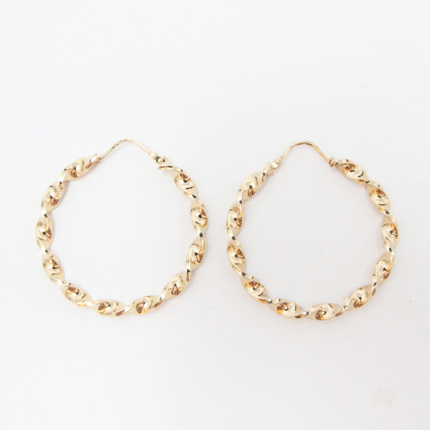 Vintage 1992 Hallmarked Solid 9ct 9k Gold Large Creole Gypsy Twisted Hoop Earrings 3.3g