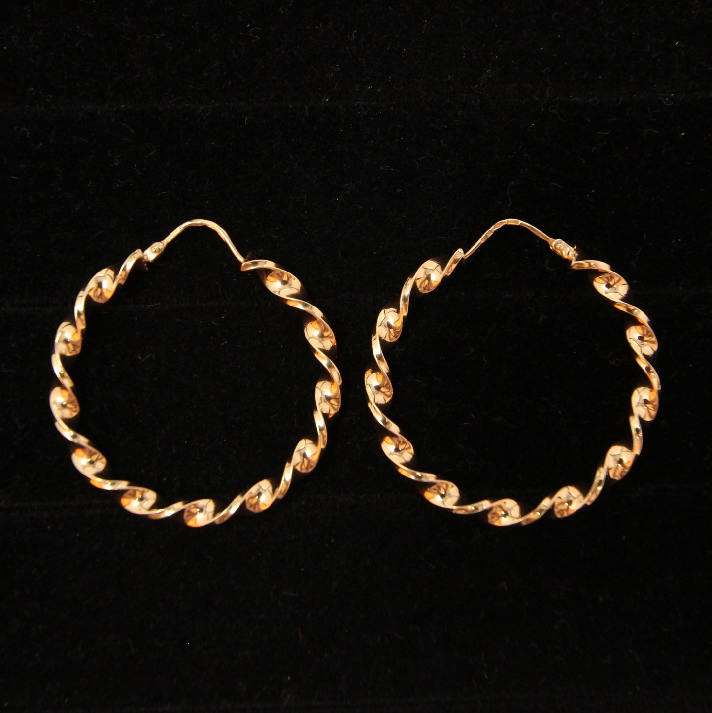 Vintage 1992 Hallmarked Solid 9ct 9k Gold Large Creole Gypsy Twisted Hoop Earrings 3.3g