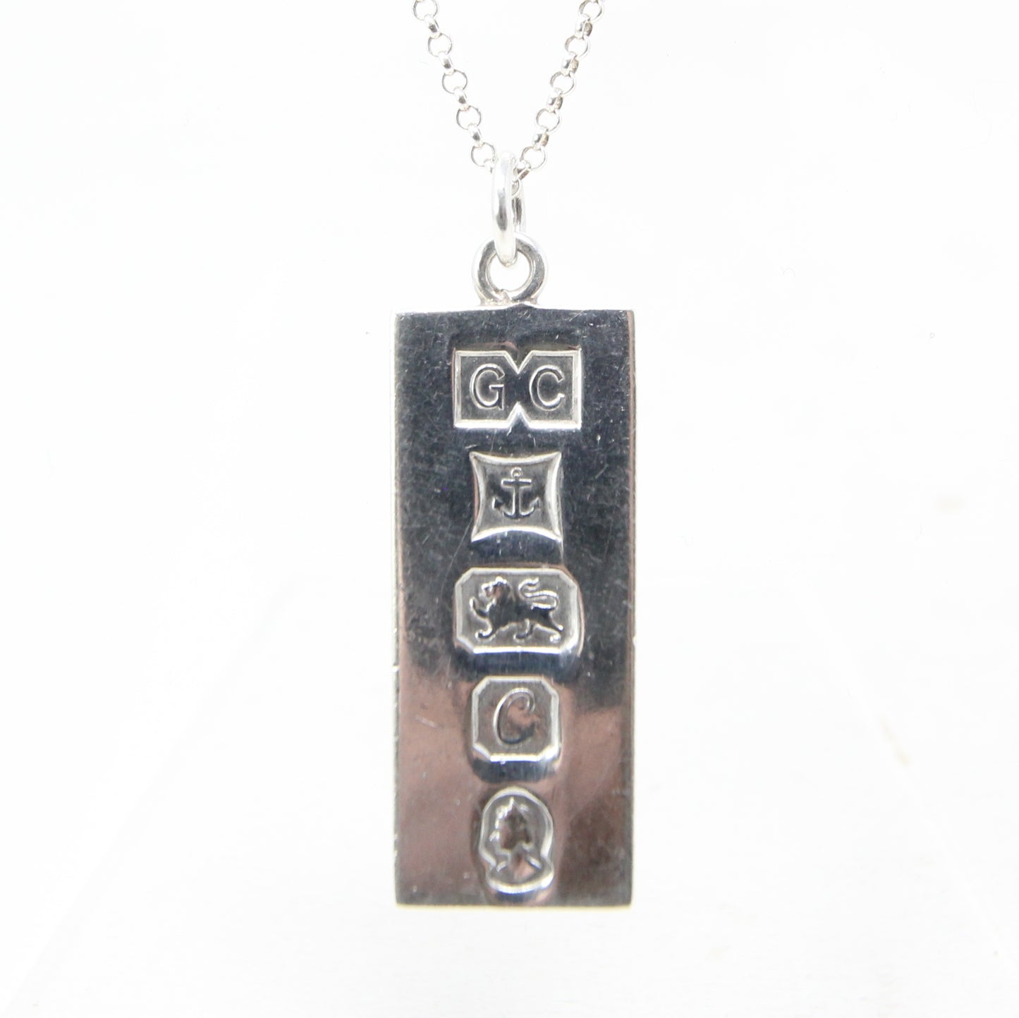 Vintage 1977 Birmingham Hallmarked Solid Sterling Silver Ingot Bar Pendant 14.6g 4