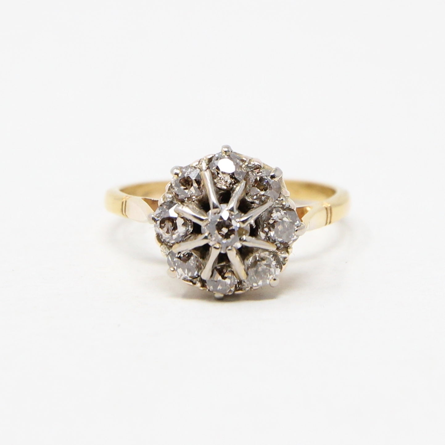 Antique Victorian Solid 18ct 18k Gold 0.6Ct Champagne Diamond Cluster Daisy Ring Size O