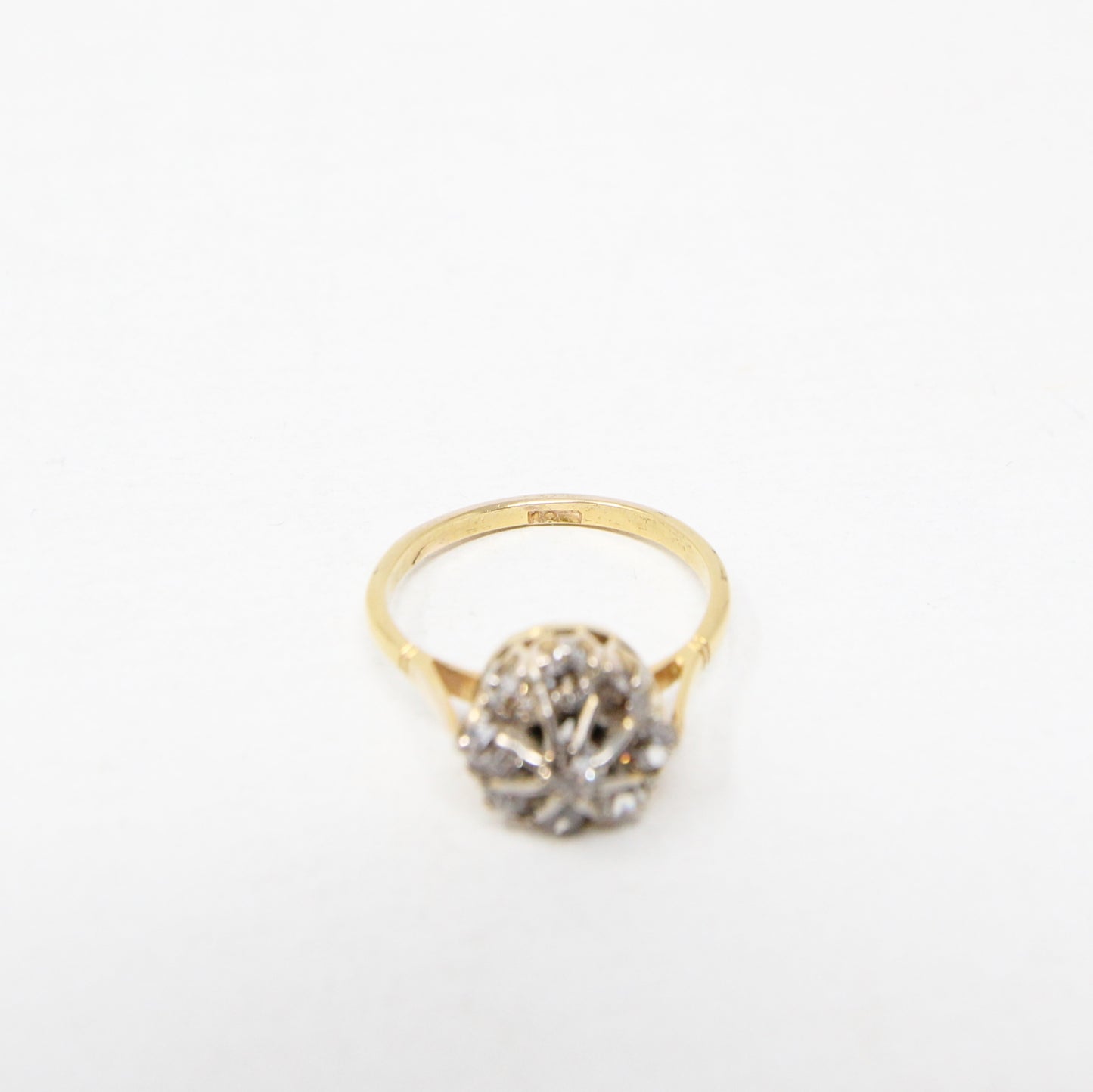 Antique Victorian Solid 18ct 18k Gold 0.6Ct Champagne Diamond Cluster Daisy Ring Size O