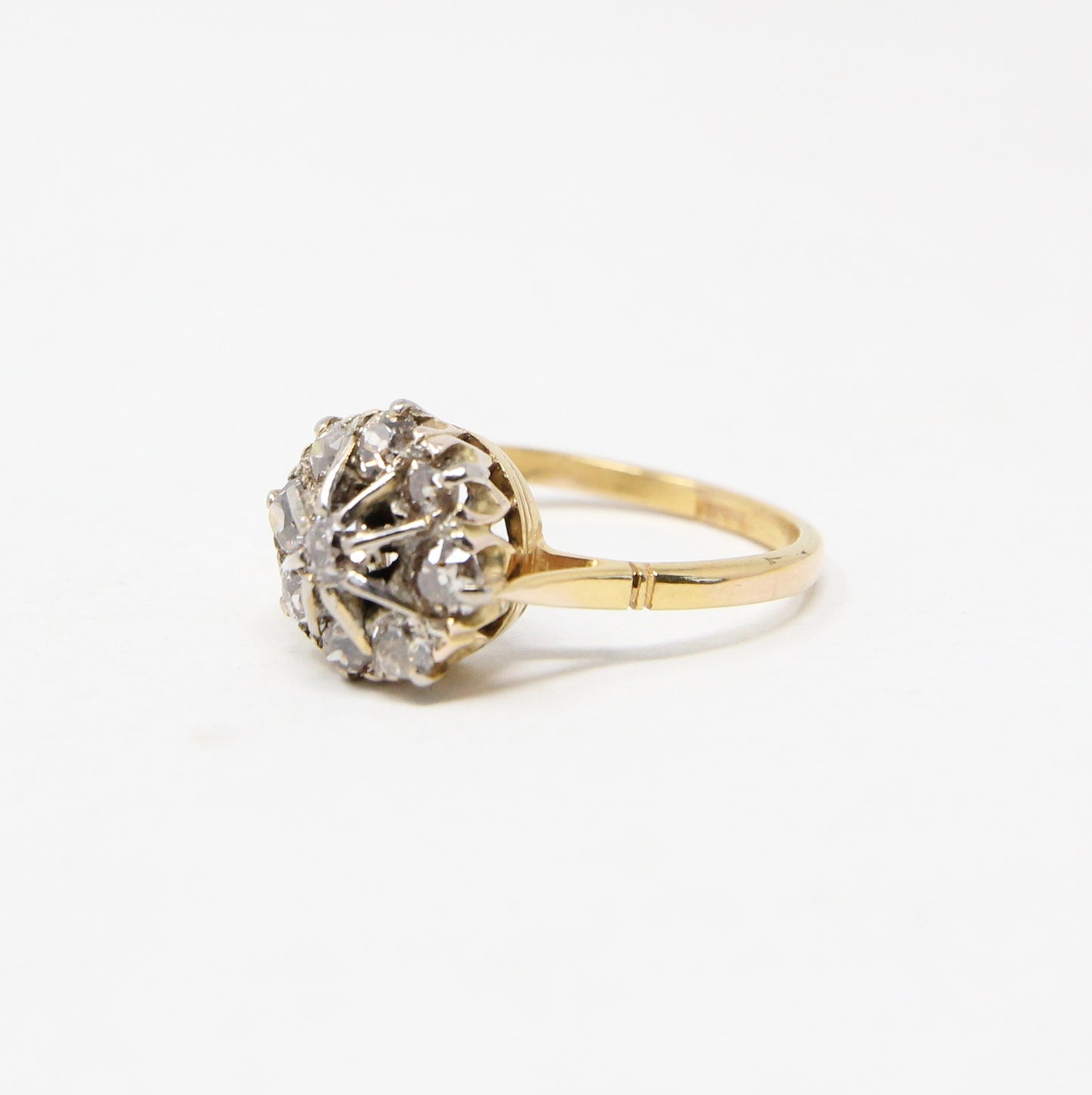 Antique Victorian Solid 18ct 18k Gold 0.6Ct Champagne Diamond Cluster Daisy Ring Size O