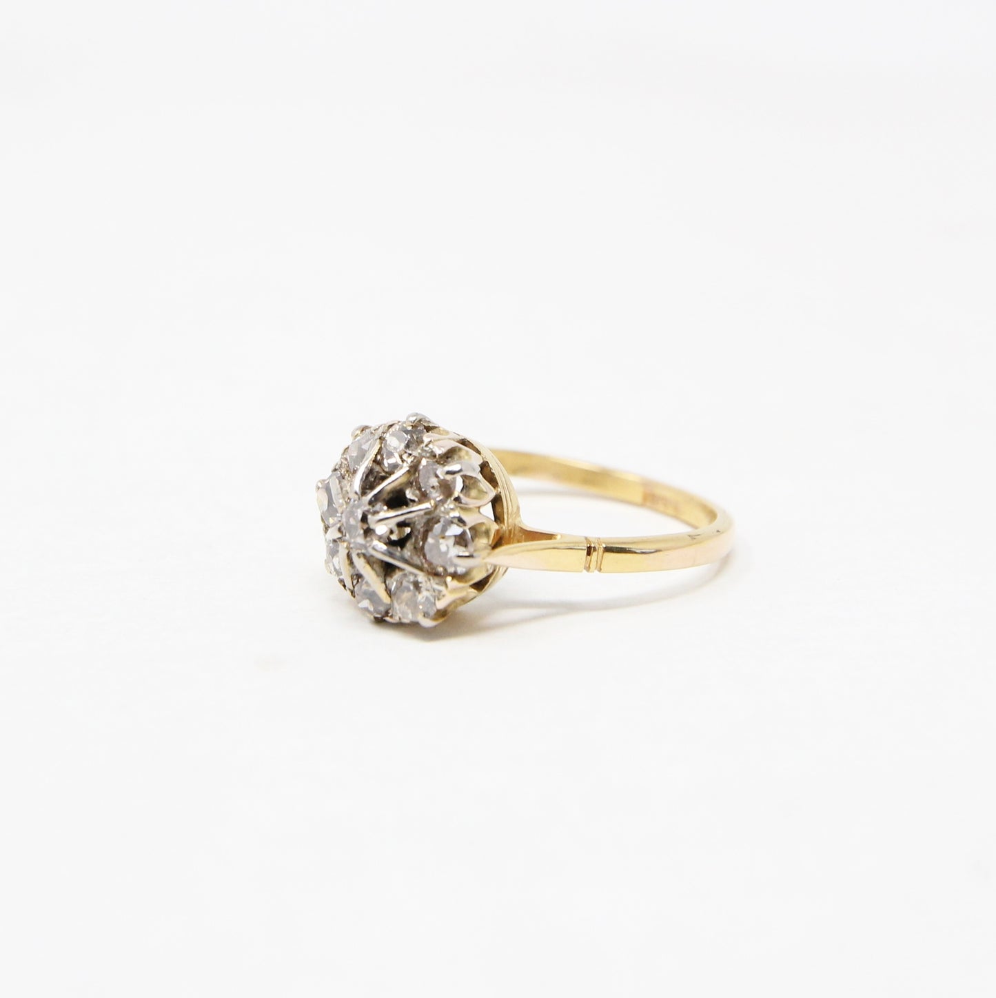 Antique Victorian Solid 18ct 18k Gold 0.6Ct Champagne Diamond Cluster Daisy Ring Size O