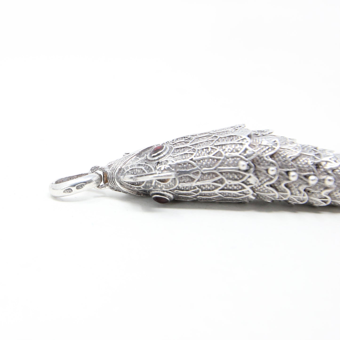 Vintage Hallmarked Solid Silver Large Articulated Filigree Koi Fish Locket Pendant 17.8g