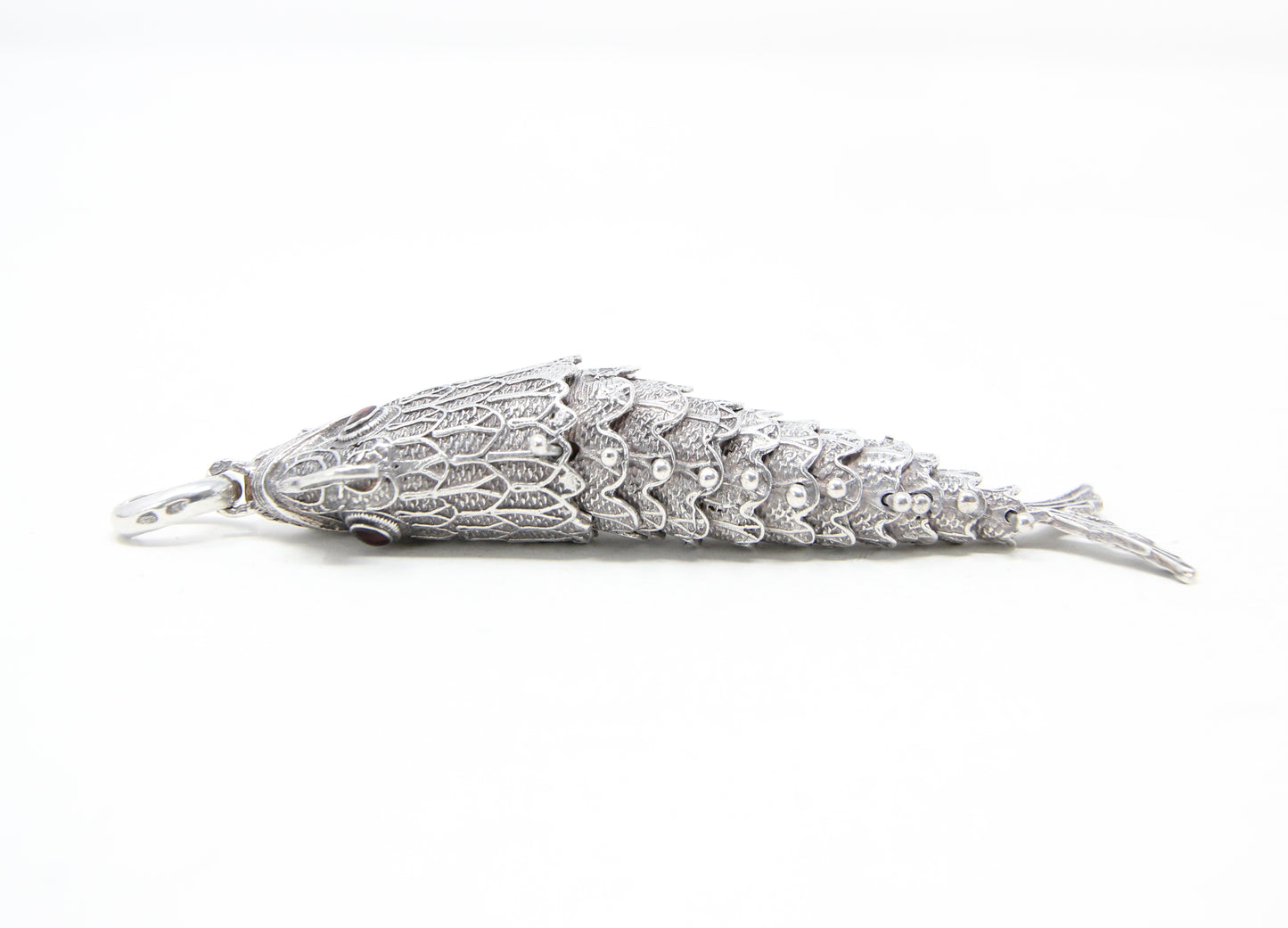Vintage Hallmarked Solid Silver Large Articulated Filigree Koi Fish Locket Pendant 17.8g