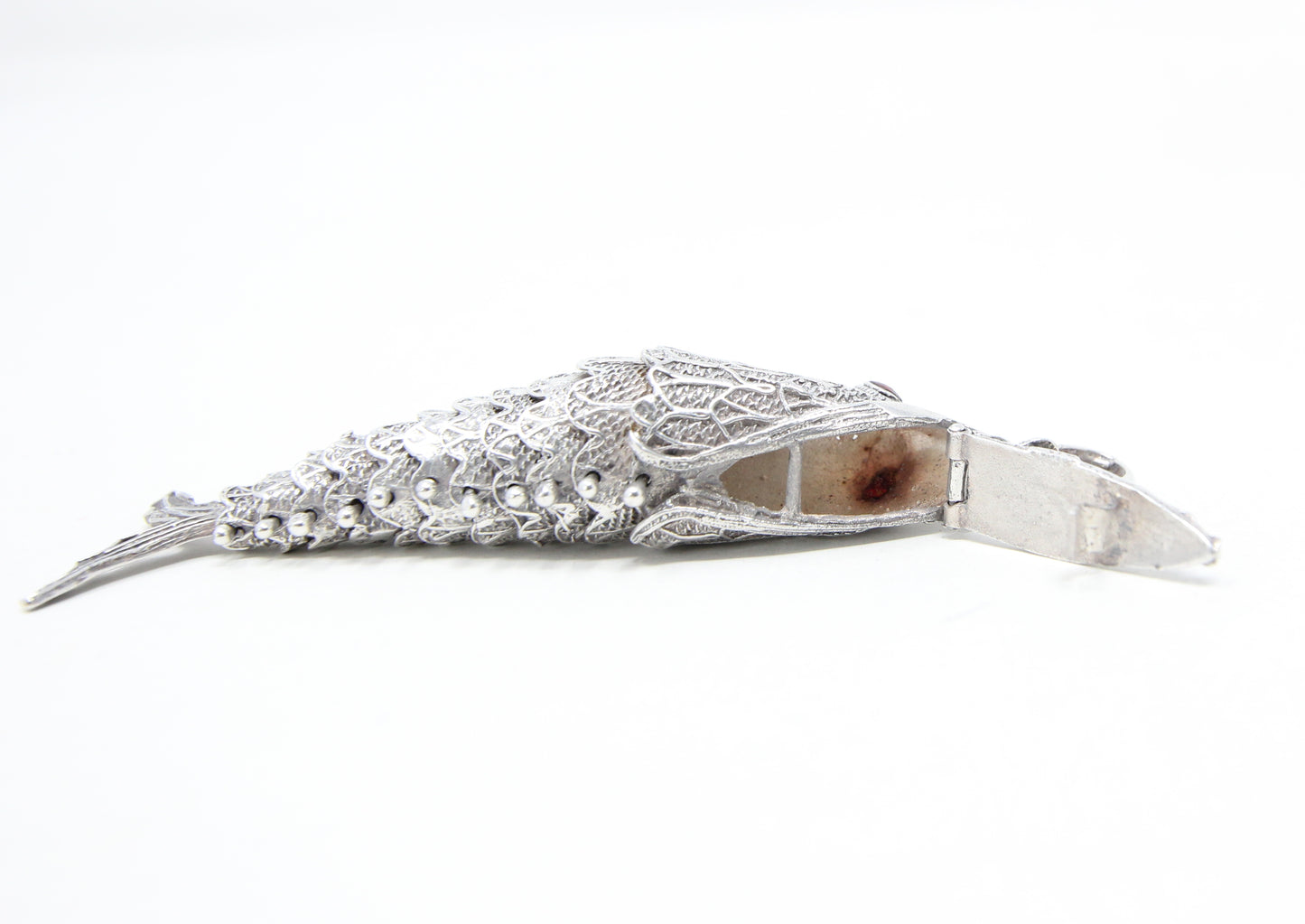Vintage Hallmarked Solid Silver Large Articulated Filigree Koi Fish Locket Pendant 17.8g
