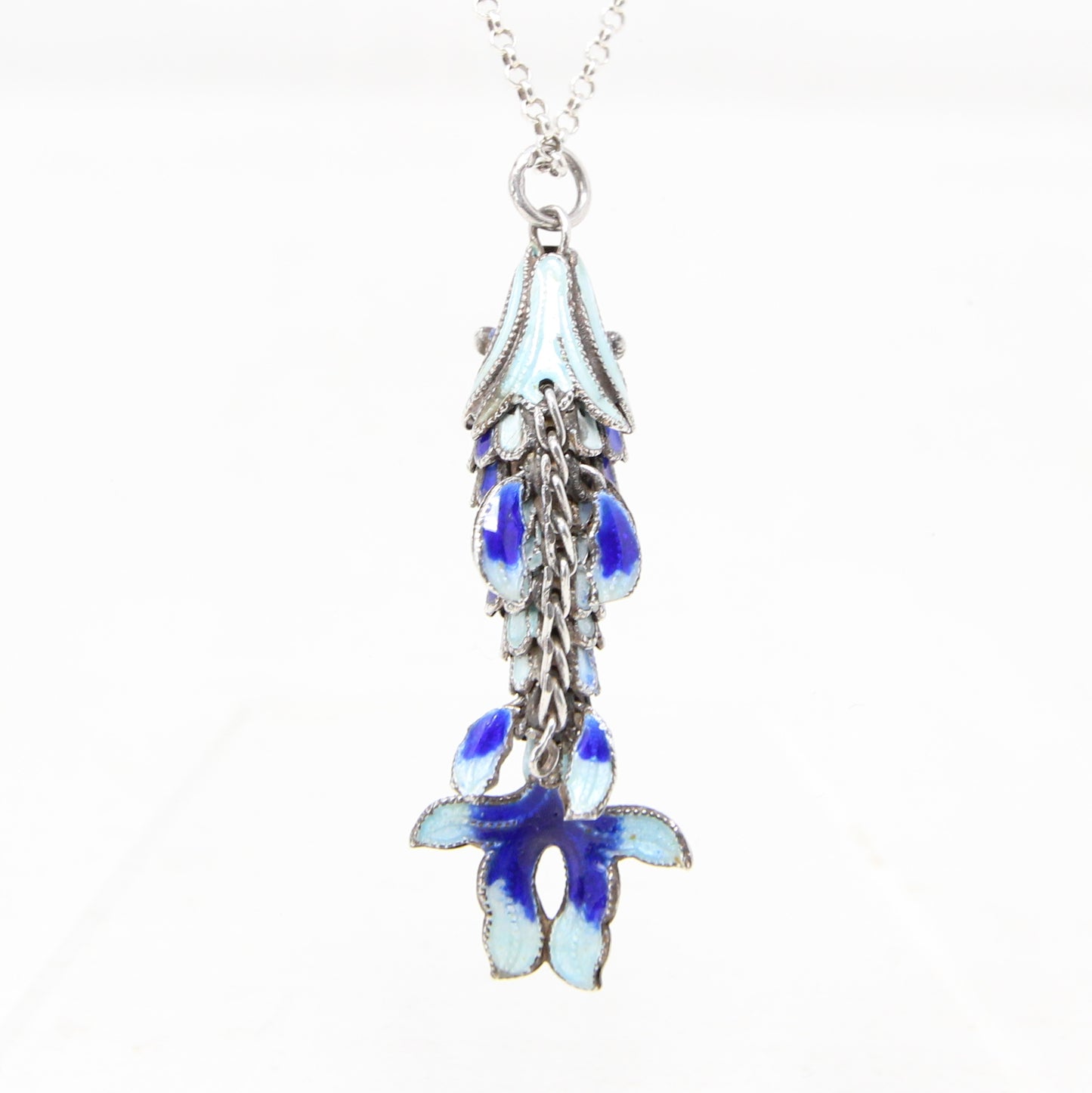 Vintage Hallmarked Solid Silver Articulated Cobalt Blue Enamel Koi Fish Pendant