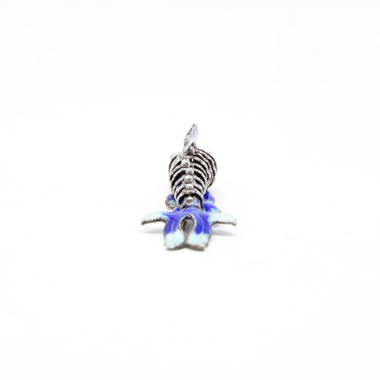 Vintage Hallmarked Solid Silver Articulated Cobalt Blue Enamel Koi Fish Pendant