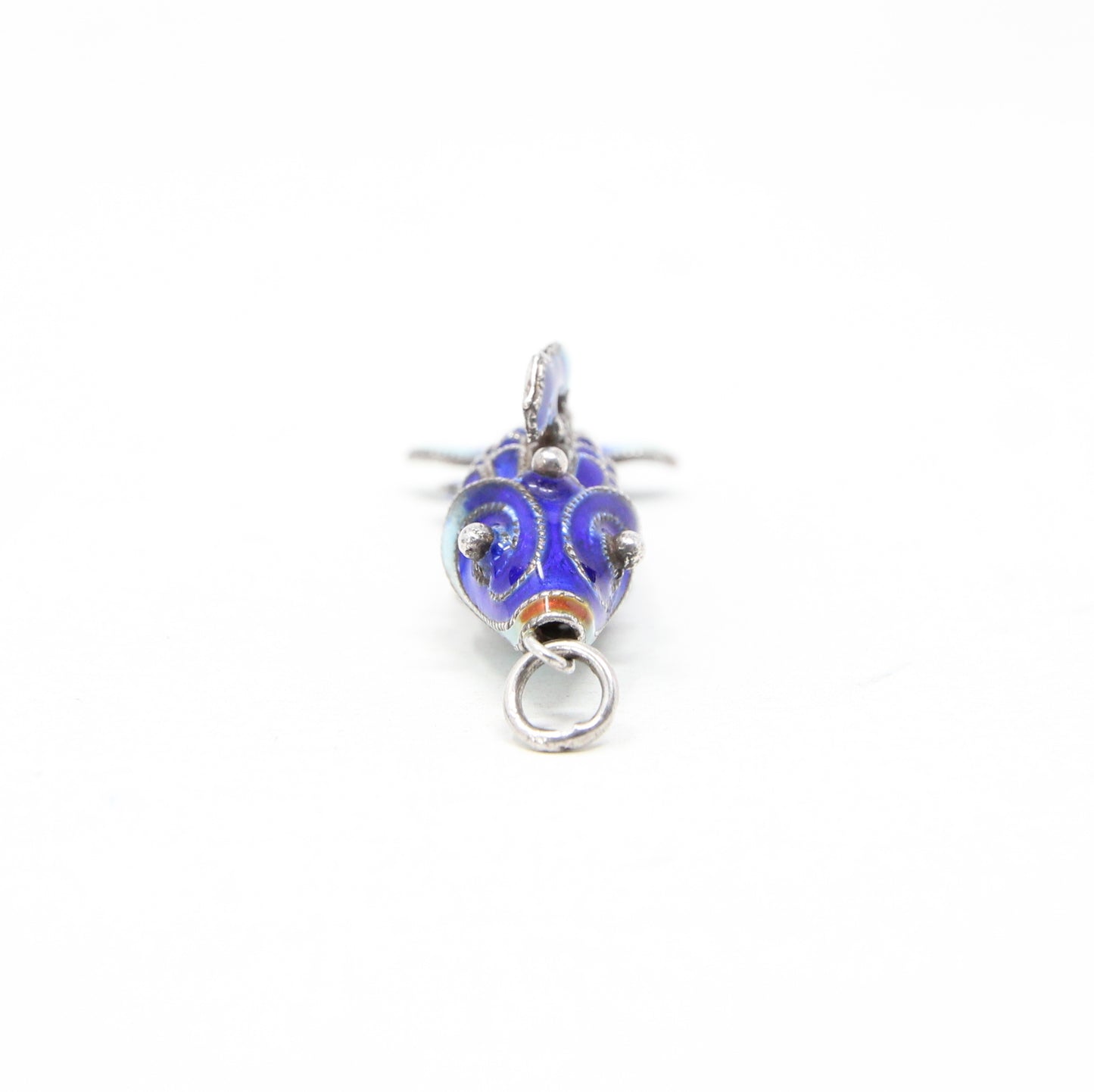 Vintage Hallmarked Solid Silver Articulated Cobalt Blue Enamel Koi Fish Pendant