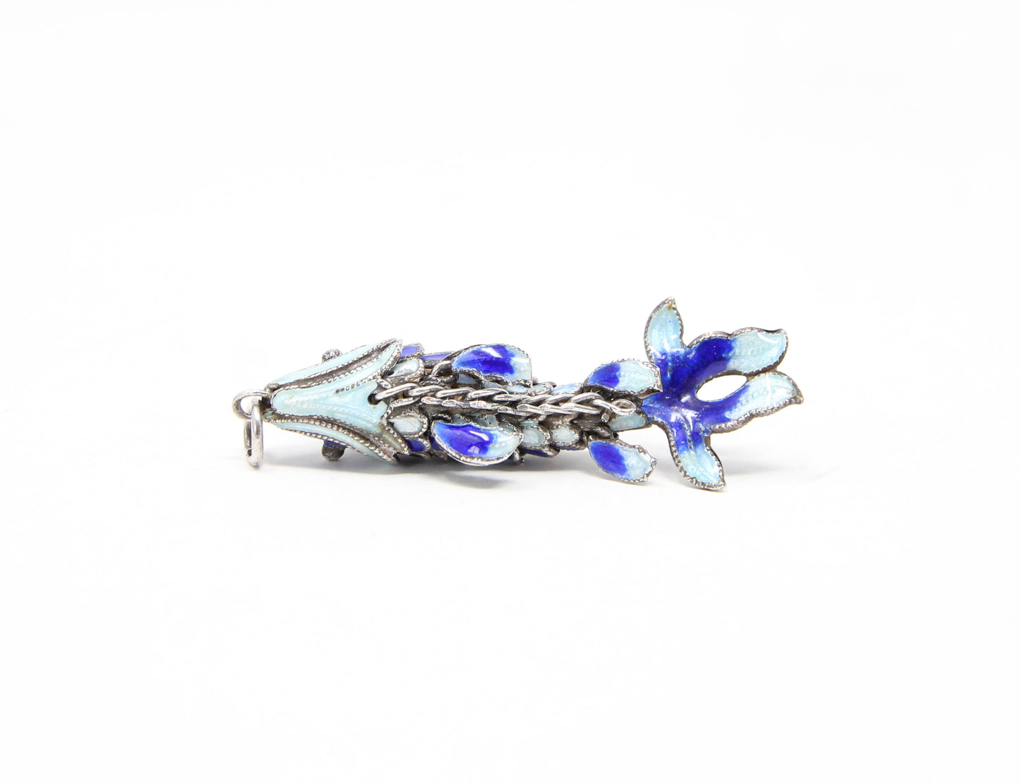 Vintage Hallmarked Solid Silver Articulated Cobalt Blue Enamel Koi Fish Pendant